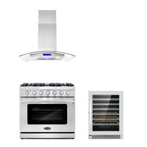 Cosmo 3 Piece Kitchen Appliance Packages with 36" Freestanding Gas Range Kitchen Stove 36" Island Range Hood & 48 Bottle Freestanding Wine Refrigerator Kitchen Appliance Bundles