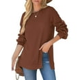 thumbnail image 3 of Fashnice Hauts pour Femmes Chandail en Molleton Col Rond Manches Longues Chandail Doux Automne Chandails en Molleton Marron Clair m, 3 of 6