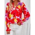 thumbnail image 6 of FreshPretty Womens V Neck Floral Long Sleeve Tops Summer Casual Loose Puff Sleeve Chiffon Boho Work Blouse Dressy T Shirts, 6 of 7