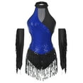 thumbnail image 2 of Doomiva Women's Sequin Fringe Dance Bodysuit Sparkly Tassel Latin Jazz Dance Leotard with Gloves Royal Blue M, 2 of 7
