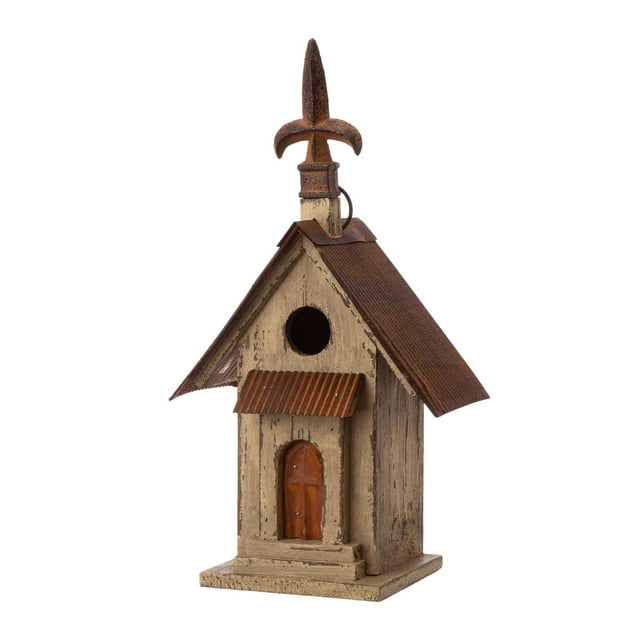 Glitzhome Rustic Wood Garden Church Model Birdhouse