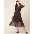 thumbnail image 4 of Moomaya Womens Printed Tiered Dress V Neck Elbow Sleeves Poly Georgette Dress, 4 of 8
