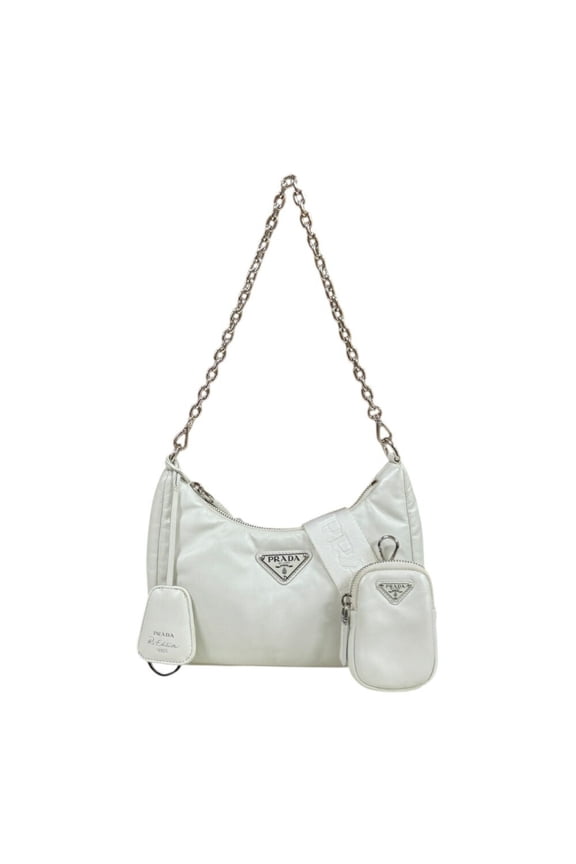 Pre-Owned Prada Re-Edition 2005 Shoulder Bag Leather 1BH204 White Women's PRADA 2way (Fair)