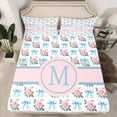 thumbnail image 2 of jejeloiu Letter M Monogrammed Full Size Sheets,Cartoon Bow Tie Bed Sheets,Pink Cute Flowers Sheet Sets For Girls,Microfiber Room Decorative,4 Pieces, 2 of 7