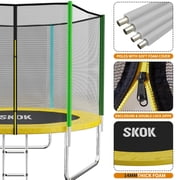 SKOK 8FT Backyard Trampoline with Enclosure Net & Ladder, Upright-Poled Outdoor Colorful Trampoline, 400LBS Capacity Waterproof Durable Trampoline for Kids & Adults Family Birthday Gift
