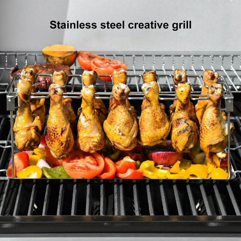 BBQ Detachable Meat Spike Roaster Stand with Drip Tray BBQ Grill for  Outdoor Camping Activity