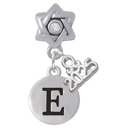 Delight Jewelry Silver-tone Capital Letter - E - Pebble Disc - Silver-tone Clear Star of David Charm Bead Dangle with Mini 2025
