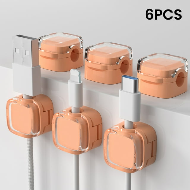 NAOJIE Cord Organizer,Cable Management,Cord Clips,6PC Nail-Free Data Line Magnetic Cable Clamping Device,Common for Many Occasions-Orange