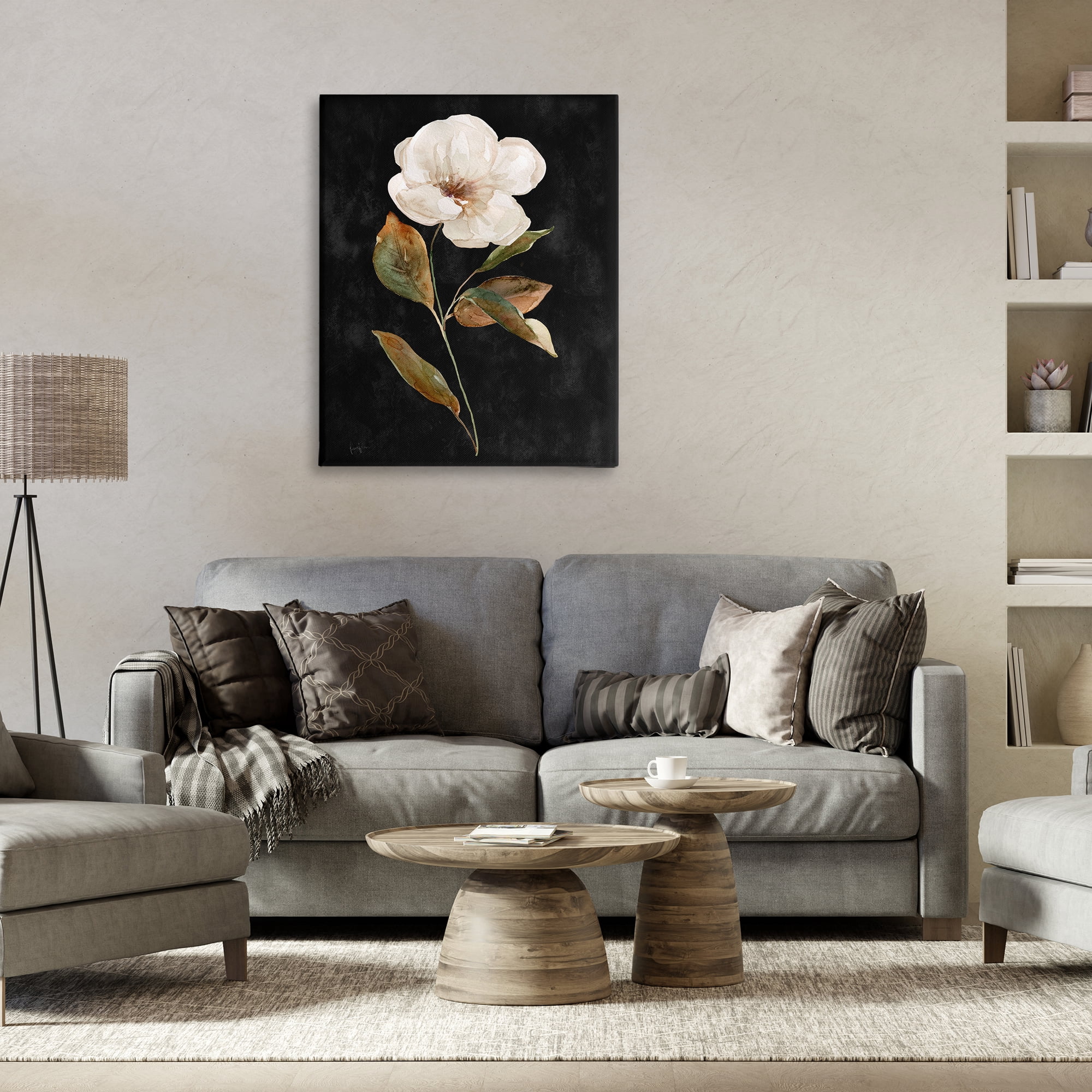 Stupell Industries White Bloom on Black Plants & Flowers Painting Wrapped Canvas Art Print Wall Art, 30 x 40