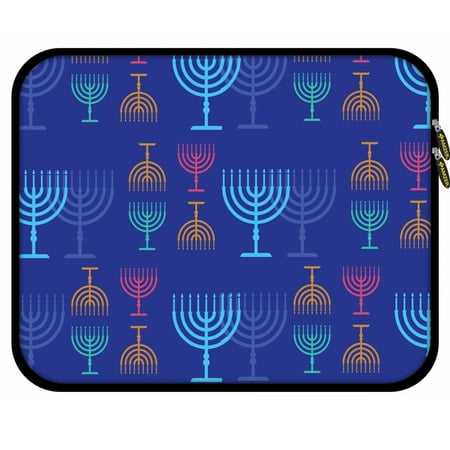 - 11.25 Inch High Quality Designer Neoprene Sleeve for Notebook, Chromebook, MacBook 2017, Fire HD 10, Tablet, iPad with 5 Pcs Screen Cleaning Kit and Headset Organizer - Hanukkah Pattern 2