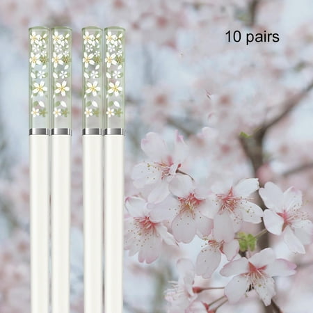 

10 Pairs Sakura Japanese Sushi Chopsticks Reusable High Temperature Resistant Non-Slip Housewarming Gift Household Green Cherry White (10 Pairs)