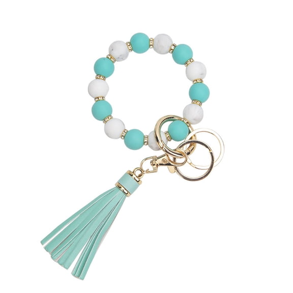 Silicone Beaded Bracelet Wrist Keychain Hanging Ornament European PU Tassel Hand Chain & Key Ring Womens Key Fob
