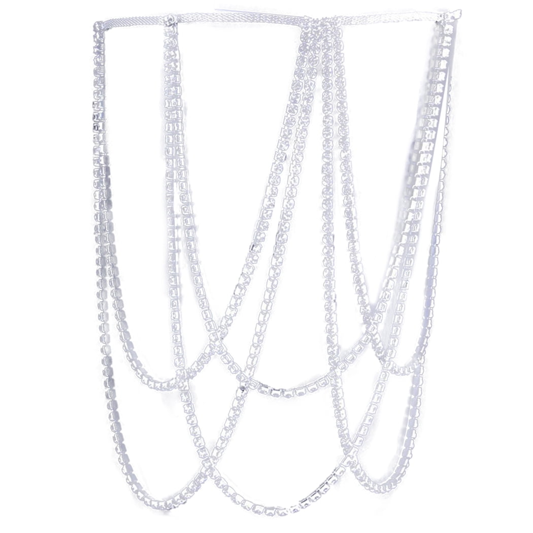 Coxeer Thigh Chain Rhinestone Multilayer Fashion Elastic Leg Jewelry Leg Chain for Lady, Adult Unisex, Size: One size, Silver