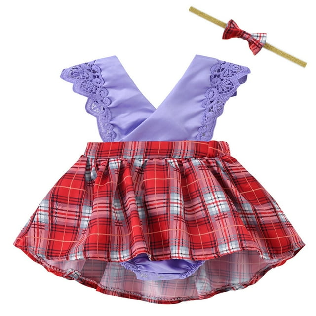 Toimothcn Robe Bébé Fille Manches Courtes Décontractée à Carreaux Imprimée avec Bandeaux Douce Coupe Ample Robes de Princesse Adaptées pour les Vacances d'Été