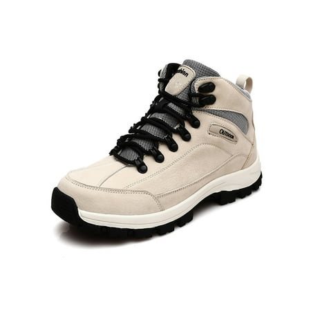 

GENILU Unisex Comfortable Wear-resistant Athletic Sneaker Round Toe Sneakers Walking Lace Up Hiking Shoes Plush Lining Beige 7