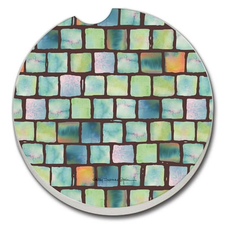 

CounterArt Roman Multi-Color Glass 1 Pack Absorbent Stone Coaster for Vehicle Cup Holder 2.6” Diameter