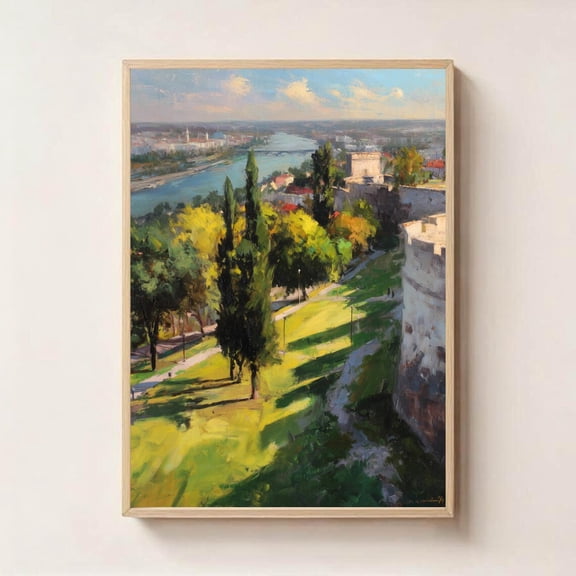 Serbia Wall Art Belgrade Fortress Danube River Landscape, Unframed Canvas 8x10in