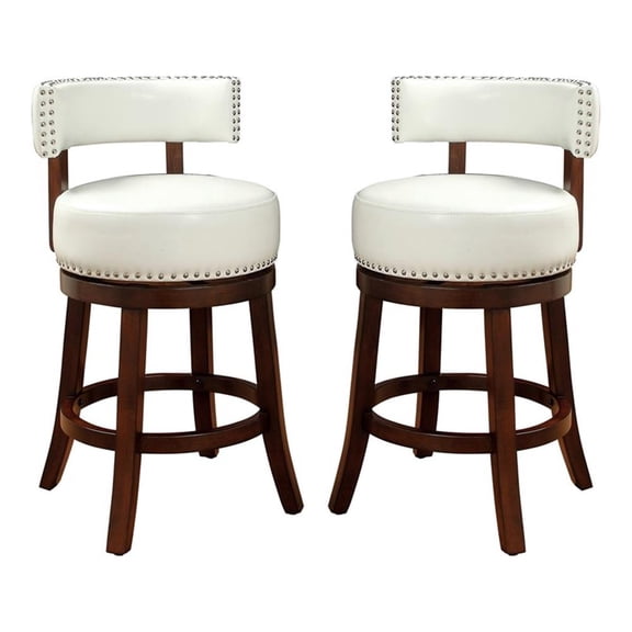 Bowery Hill Contemporary Faux Leather 24-inch Bar Stool in White (Set of 2)