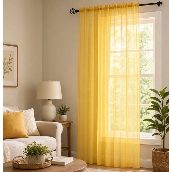1 Piece Yellow Sheer Rod Pocket Window Curtain Panel - 84" Inches Long