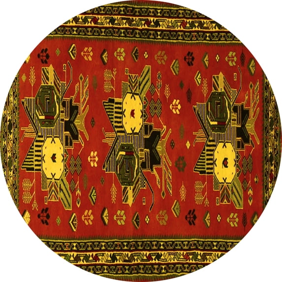 Ahgly Company Machine Washable Indoor Round Persian Yellow Traditional Area Rugs, 3' Round
