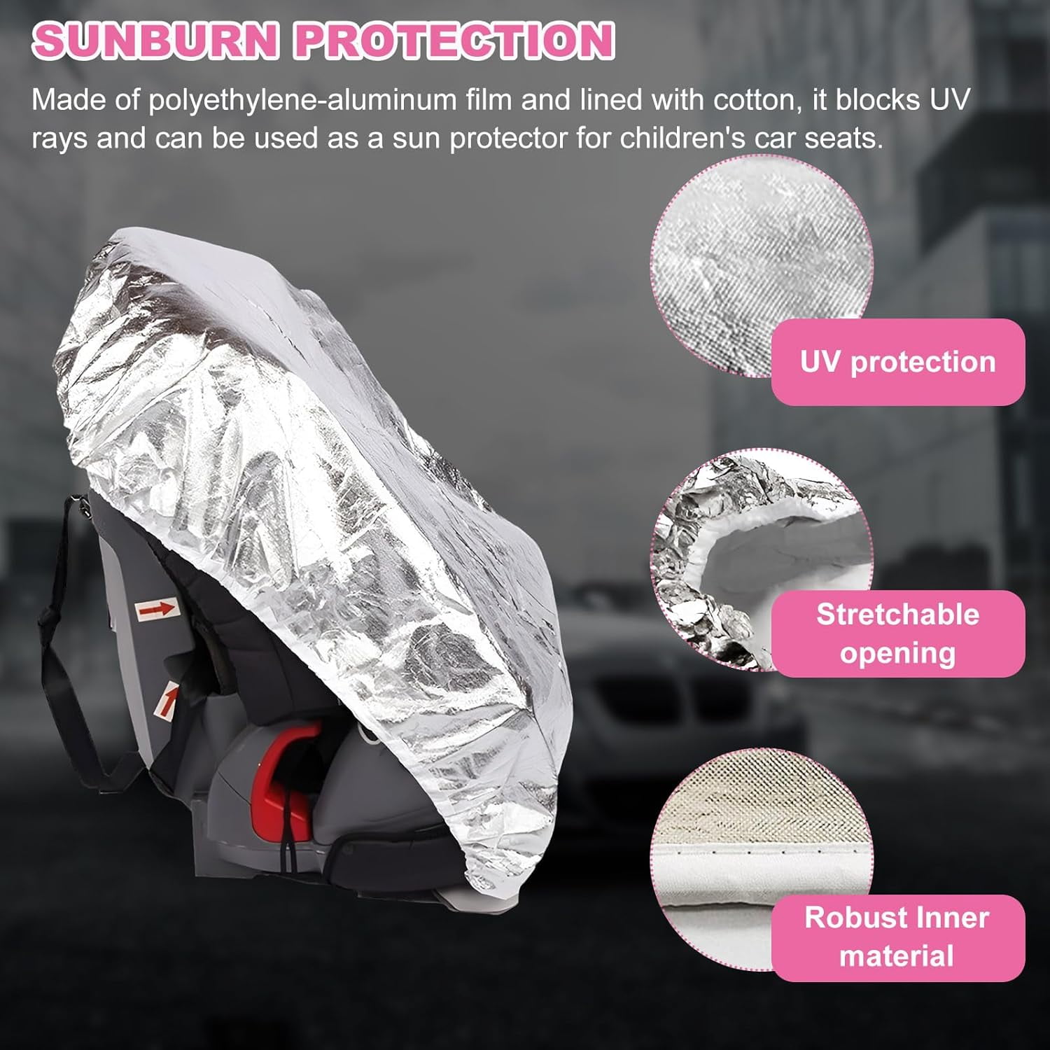 OhhGo Car Seat Sun Shade Cover, Baby Infant Car Seats Heat Protector, Keep Your Baby's Carseat at a Cooler Temperature, Reflective Baby Seat Covers for Car Seats Baby Travel Accessories, 2 Pack