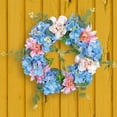 thumbnail image 1 of Hortensia artificial y corona de hojas verdes | Anillo floral bordado azul primavera | Guirnalda decorativa de interior al aire libre para bodas fiestas inicio | 1 Pieza | Vibrante letrero de, 1 of 8