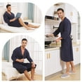 thumbnail image 6 of FashGudim 100% Cotton Knit Robe for Men Lightweight Summer Robes Thin Kimono Bathrobes Knee Length (Navy,XXL), 6 of 6