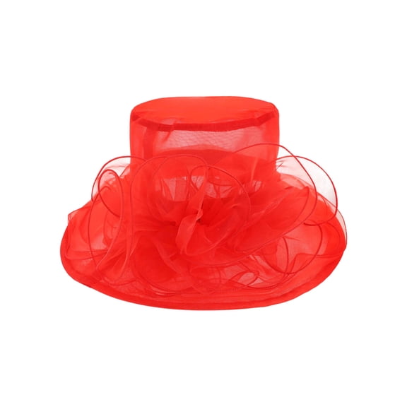 ChicHeadwear Church Tea Party Organza Floral Sun Hat - Red