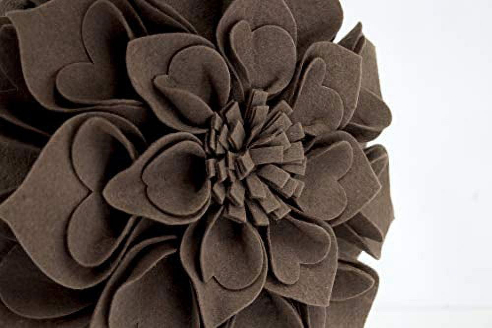 Fennco Styles Handmade 3D Heart-Shaped Petals Flower Decorative Throw Pillow Cover 13 Inch Round - Chocolate Floral Pillow Case for Couch, Home Décor, Bedroom Décor and Holiday, Housewarming Gift