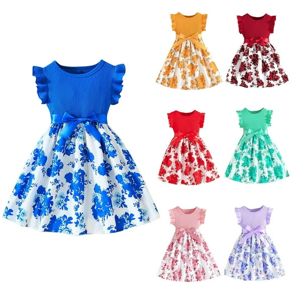 QTOCIO Toddler Girls Dresses, Baby Girl Clothes, Girl's Sleeveless Printed Dress Fashionable and Cute Princess Dress, Sky Blue, 1 Years