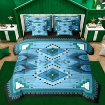 Homewish Tribal Aztec Adult Twin Bedding Sets 7-Piece, Blue Triangle Abstract Bedding Comforter Set, Western Hippie Bohemian Reversible Sheet Sets, Ultra Soft Bedroom Decor