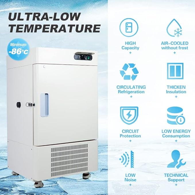 HNZXIB -122 °F Ultra-Low Temperature Freezer 58L Lab Cryogenic Refrigerator -86°C Samples Flash Freezer