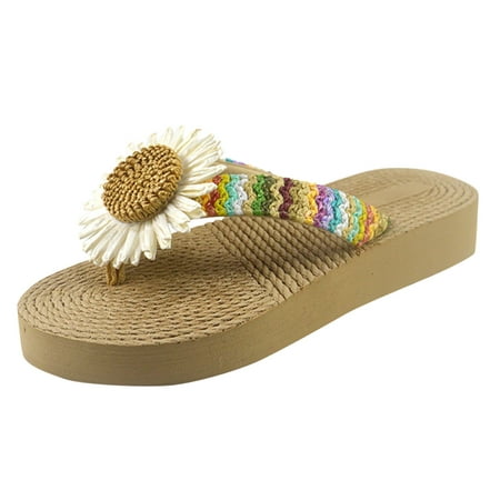 

2023 Women s Sandals Platform Flatform Comfort Slides Party Dressy Thong Floral Shoes Ladies Bohemia Flip Flops