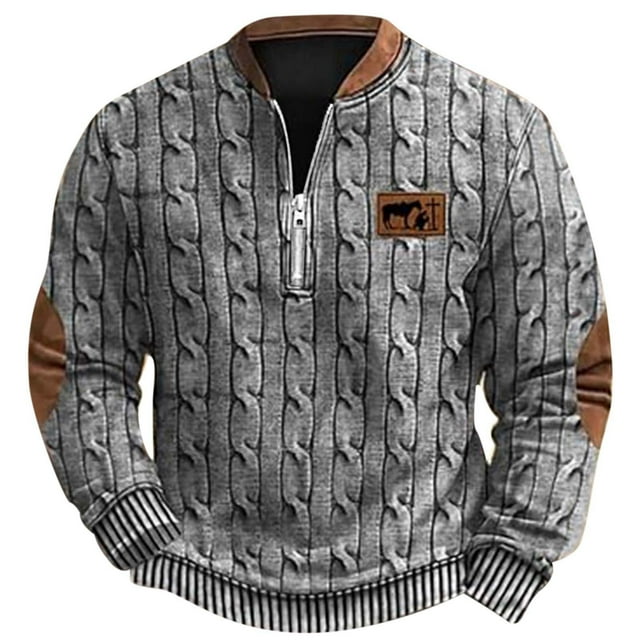 SHIXIAOO Automne/hiver Mode pour Hommes Grande Taille Décontracté Chandail Tricoté à Impression Numérique 3D Tissu Demi-Glissière Col Rond Chandail à Capuchon Manche Haut Chandail de Plage Chandails Légers Chandails Athlétiques pour Hommes