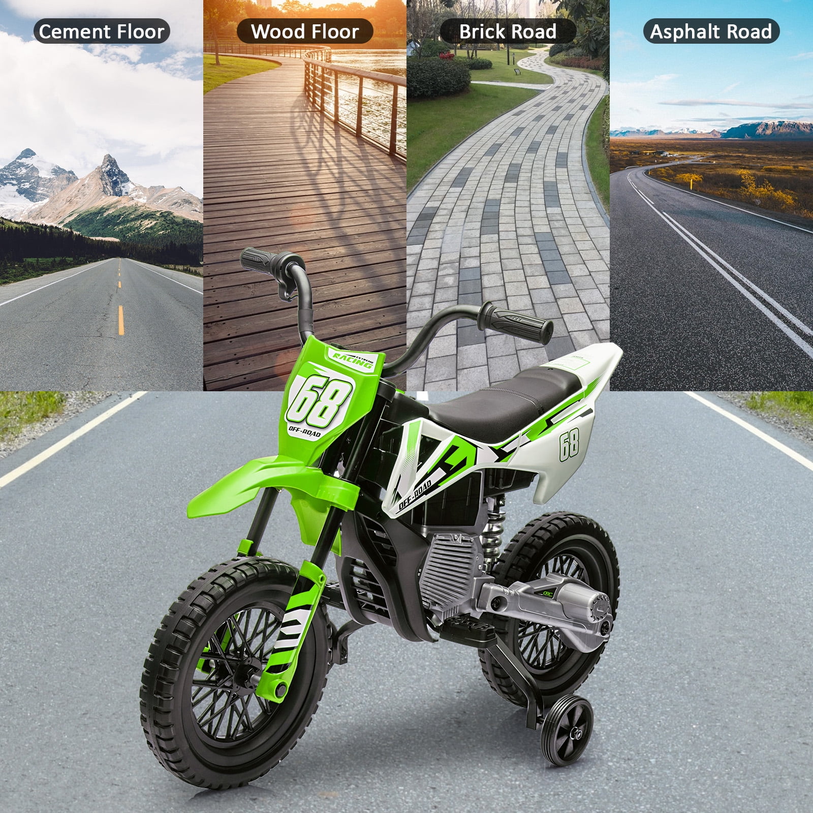 CazToi 12V Kids 3Mph Electric Motorcycle with Training Wheels & Bluetooth Music  for Ages 3-8 Years Old