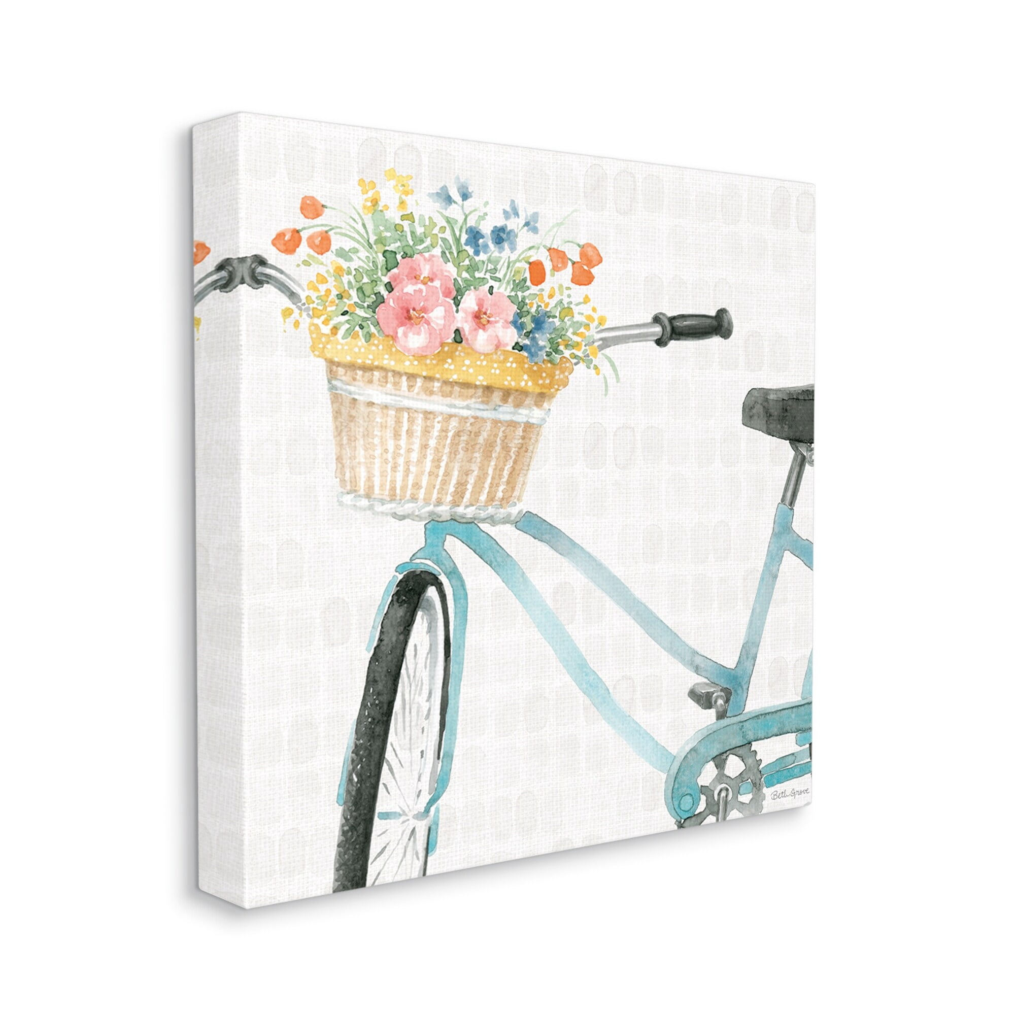 Stupell Industries Country Bicycle Basket Floral Arrangement Block Pattern, 30 x 30,Design by Beth Grove