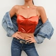thumbnail image 3 of WHLBF Women's Clearance Top Summer Crop Satin Bustier Top Chain Strap Casual Padded Lingerie Orange S(S), 3 of 6