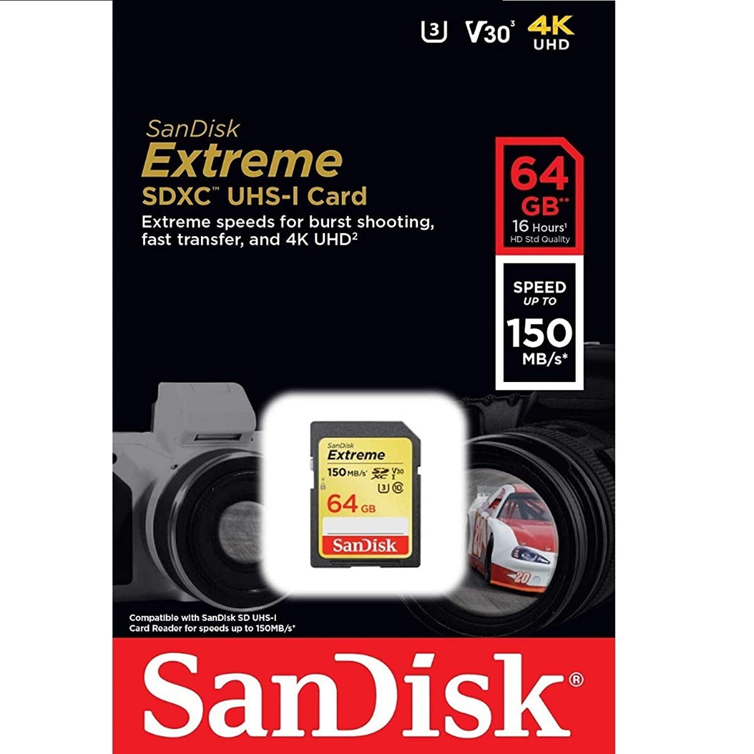 SanDisk Extreme 64GB Memory Card UHS-I SD C10 U3 V30 SDHC SDXC 4K UHD For Camera 