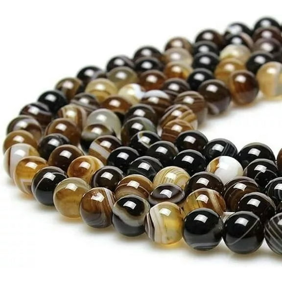 U8MO 45 Striped Agate Gemstone Beads Brown White Jewelry Supplies 8mm Bulk