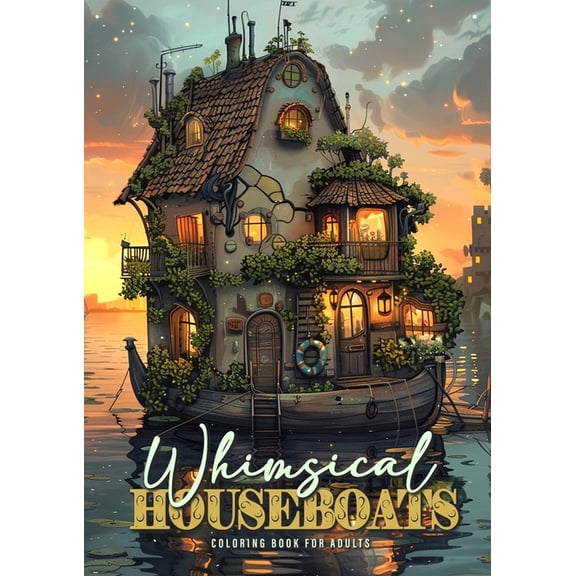 Whimsical Houseboats Coloring Book for Adults: Whimsical Houses Coloring Book Grayscale Fairy Houses Coloring Book House, (Paperback)