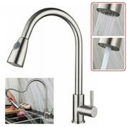 SJENERT Single Handle High Arc Brushed Nickel Pull Out Kitchen Faucet,Single Level Stainless Steel Kitchen Sink Faucets with Pull Down Sprayer