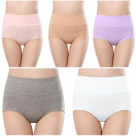 Wdfiry Cotton High Waist Briefs Underwear for Women Plus Size Soft Breathable Seamless Hip Lift Tummy Control Panty 5-Pack