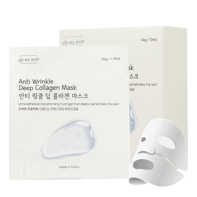 OHMYPURE Mascarilla facial de colágeno profundo antiarrugas de hidrogel 15 EA La máxima hidratación mejora la textura de la piel La piel brillante de lujo asequible reduce las líneas finas y las arrug
