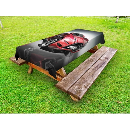 - Cars Outdoor Tablecloth, Modern Era Sports Car Designed for Spirited Performance and Fast Speed Racing Print, Decorative Washable Fabric Picnic Table Cloth, 58 X 84 Inches,Silver Red, by Ambesonne