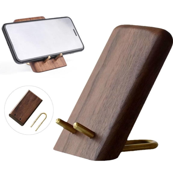 Black Walnut Phone Stand for Desk, Carving Craft Mobile Holder for Live Video & Office Use