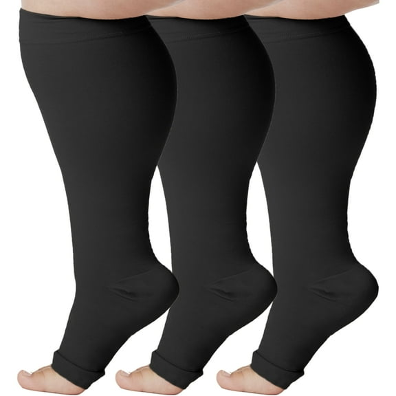 (3 Pairs) Plus Size Support Socks for Women and Men 20-30mmHg - Black, 7XL