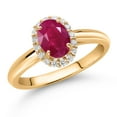 thumbnail image 2 of Gem Stone King 10K Yellow Gold Red Ruby and White Lab Grown Diamond Halo Engagement Ring for Women (1.13 Cttw, Gemstone July Birthstone, Oval 7X5MM, Size 8), 2 of 4