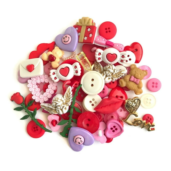 Buttons Galore Value Pack of Buttons for Crafts and Sewing- Valentine Red Hearts - 50  Buttons