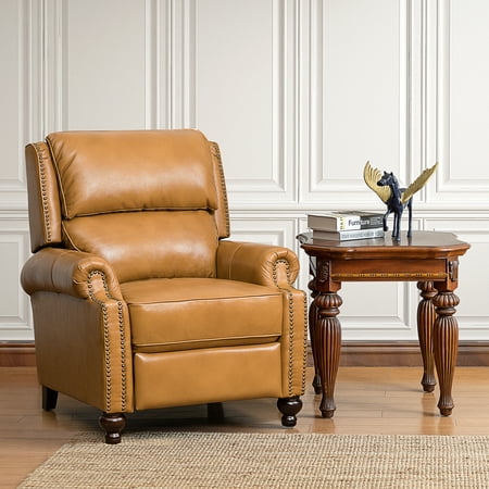 14 Karat Home Leoncio Genuine Leather Cigar Recliner for Bedroom and Living Room in Camel