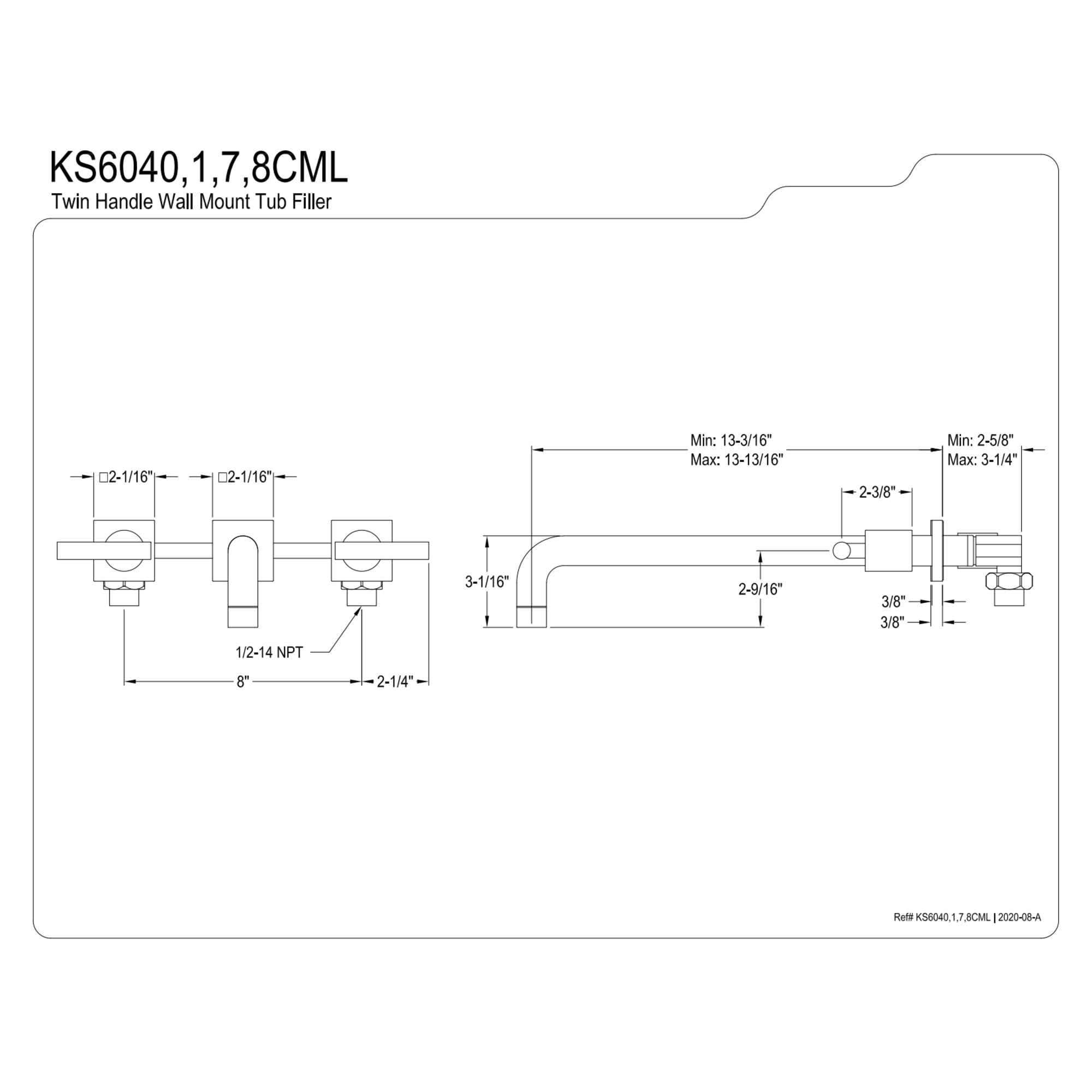 Kingston Brass KS6047CML Manhattan Two-Handle Wall Mount Roman Tub Faucet, Brushed Brass